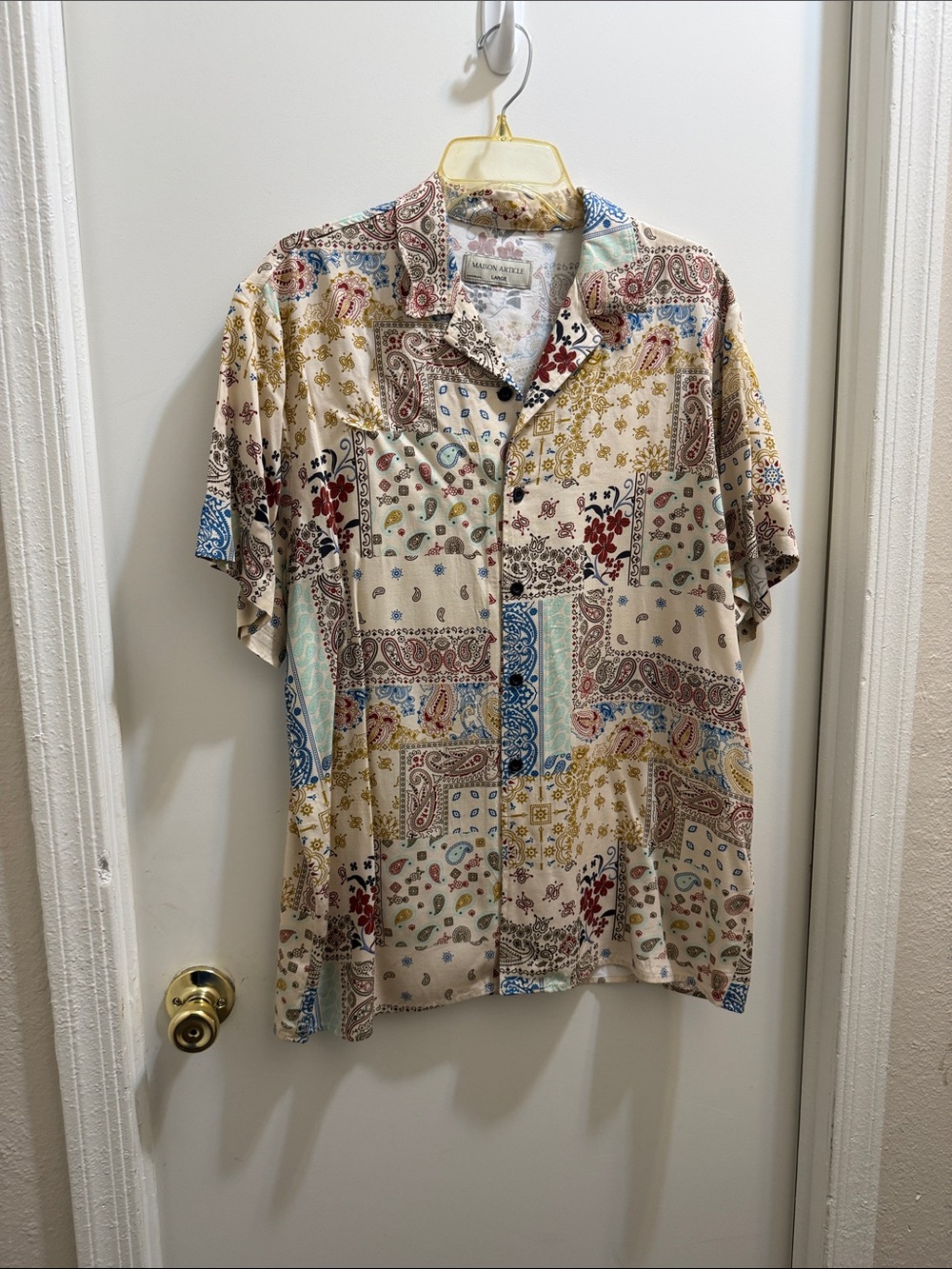 Casual Patchwork Paisley Short-Sleeve Shirt - Beige Multicolor